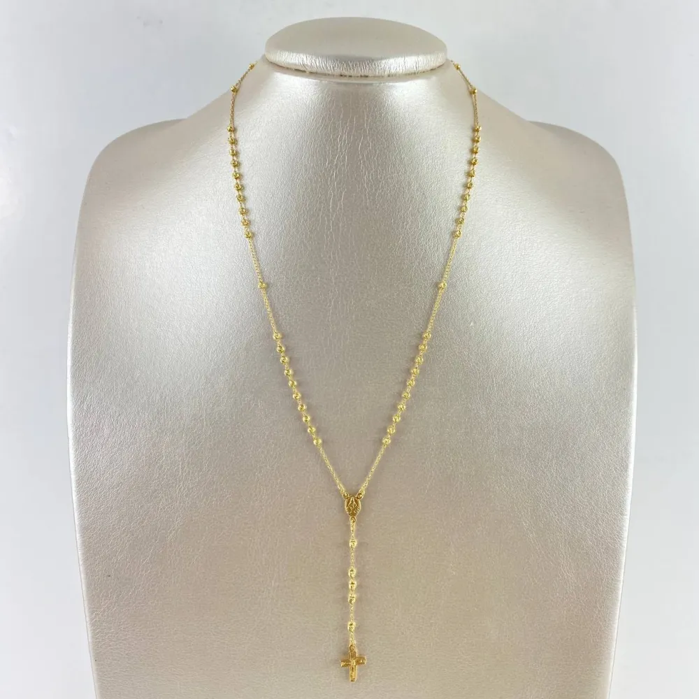 Rosario Virgen Milagrosa 4.1gr / 45cm / 3mm Bolas Diamantadas Oro Amarillo en Resina de Alta Densidad
