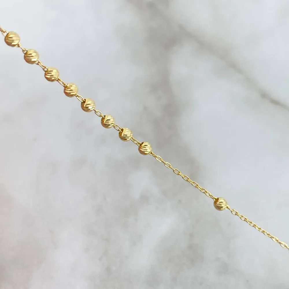 Rosario Virgen Milagrosa 4.1gr / 45cm / 3mm Bolas Diamantadas Oro Amarillo en Resina de Alta Densidad