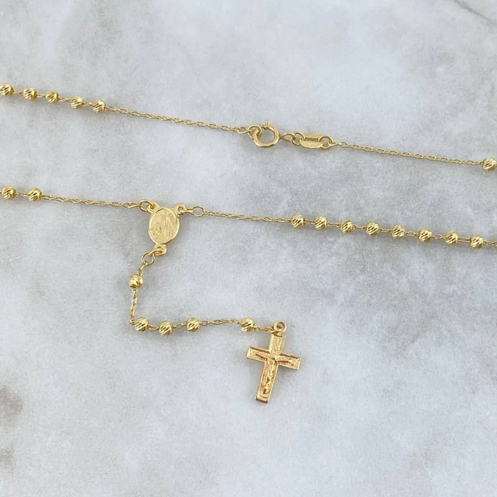 Rosario Virgen Milagrosa 4.1gr / 45cm / 3mm Bolas Diamantadas Oro Amarillo en Resina de Alta Densidad