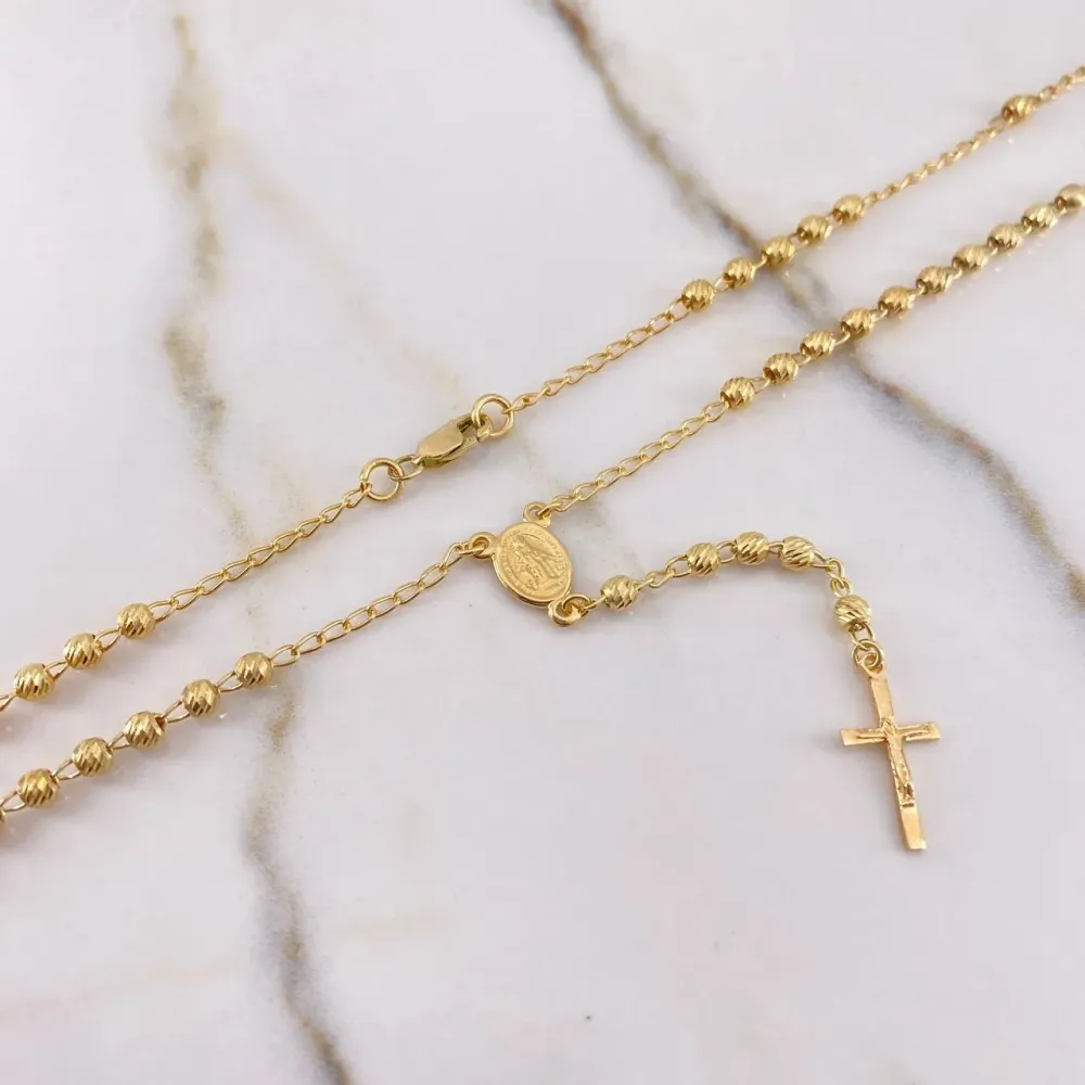 Rosario Virgen Milagrosa 6.25gr / 50cm / 3mm Bolas Diamantadas Oro Amarillo & para Jardín Moderno