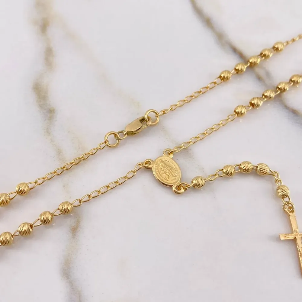 Rosario Virgen Milagrosa 6.25gr / 50cm / 3mm Bolas Diamantadas Oro Amarillo & para Jardín Moderno