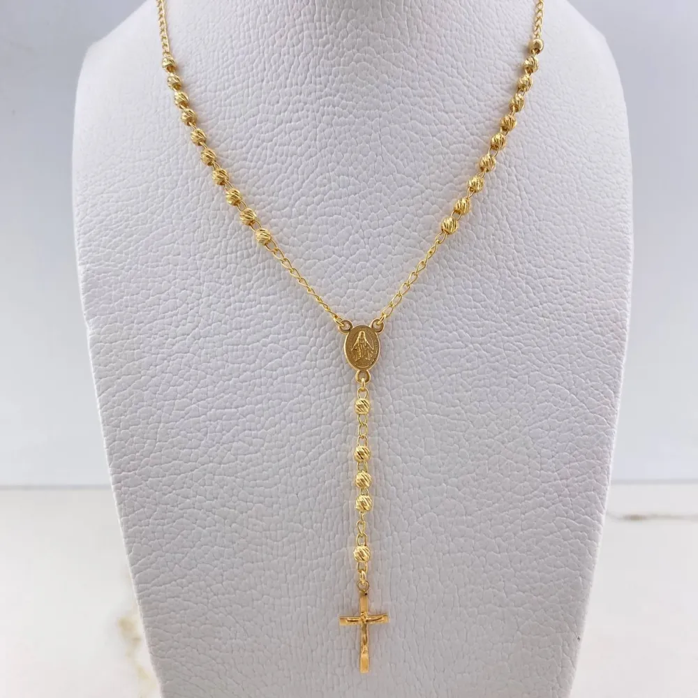 Rosario Virgen Milagrosa 6.25gr / 50cm / 3mm Bolas Diamantadas Oro Amarillo & para Jardín Moderno