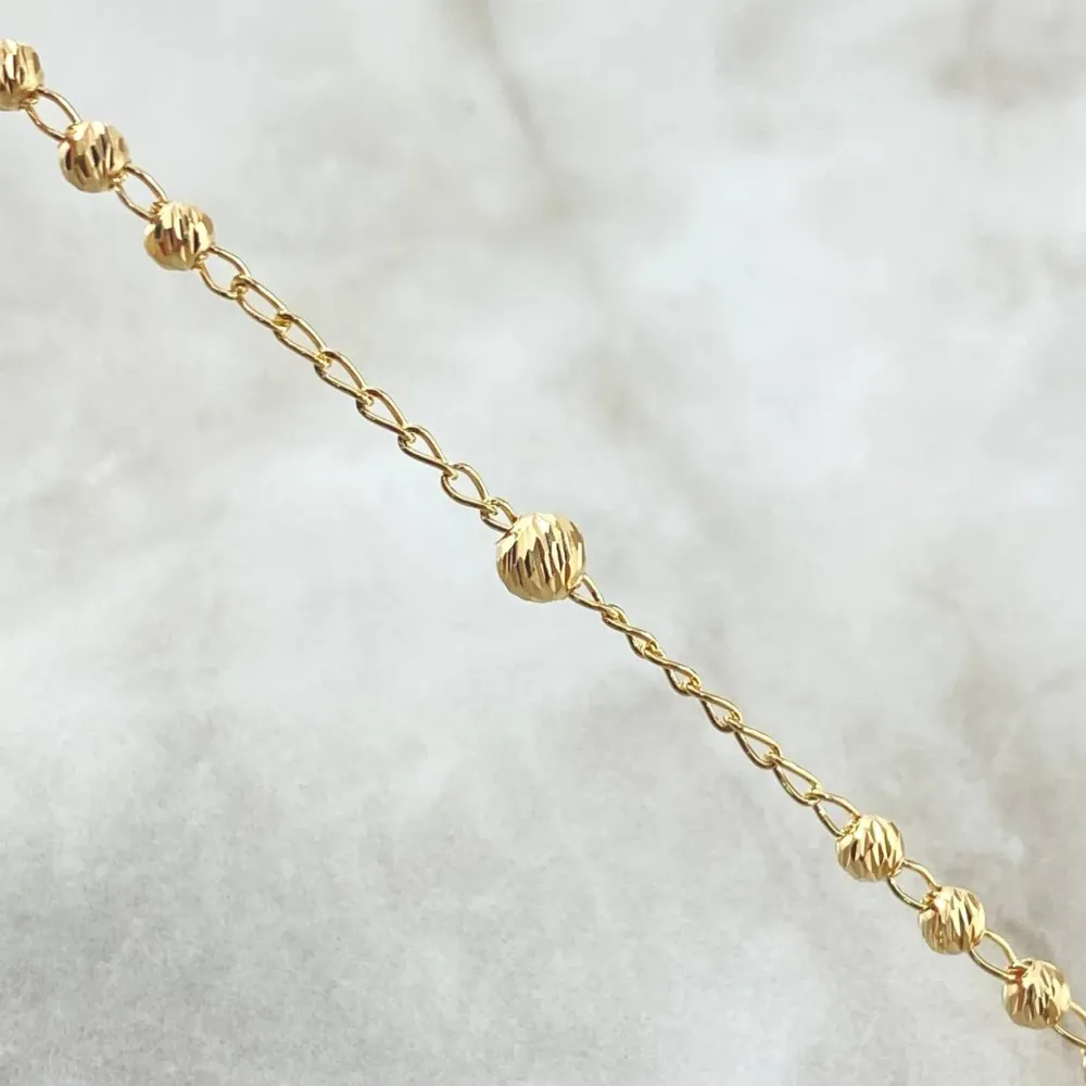 Rosario Virgen Milagrosa 7.75gr / 50cm / 3mm-4mm Bolas Diamantadas Crúz Lisa Oro Amarillo 18K Resistente la Intemperie