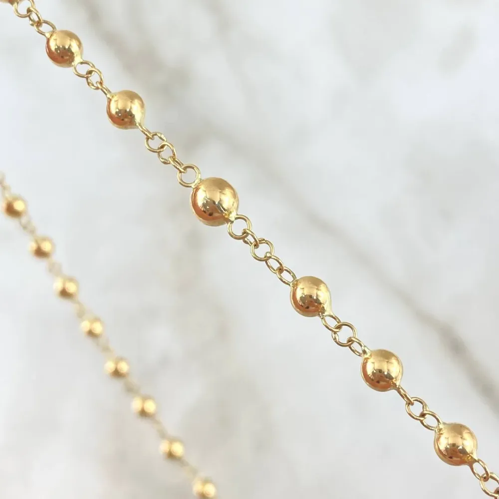 Rosario Virgen Milagrosa 8.7gr / 55cm / 4mm - 5mm Bolas Lisas - Cruz Cristo Oro Amarillo 18K | Resistente la Intemperie |