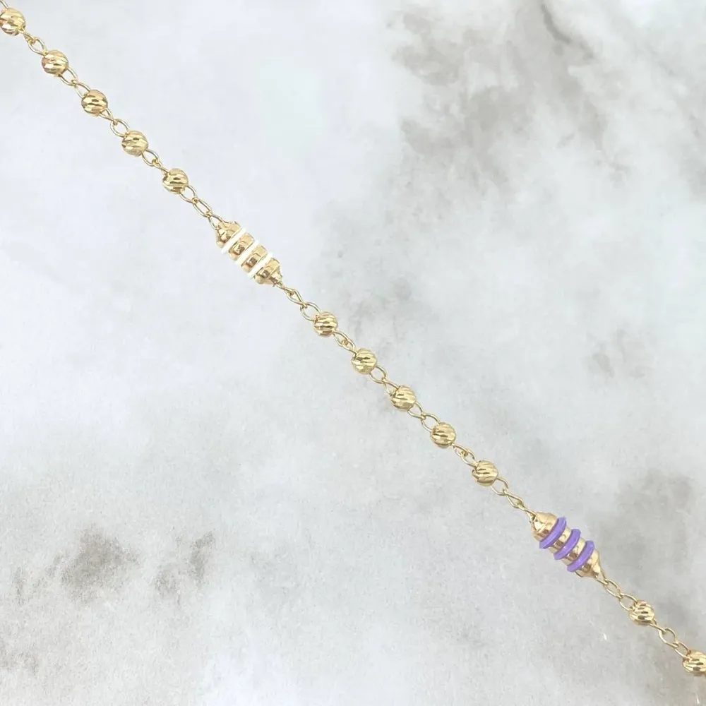 Tobillera Rustico Militar 4.1gr / 25cm / 3mm Bolas Diamantadas Cauchos Blancos Lilas Oro Amarillo * en Bronce Envejecido