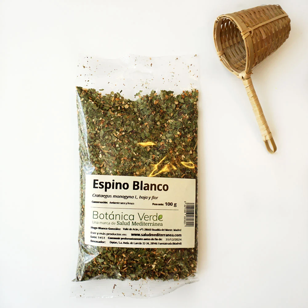 Cesta Colgante con Malla Espino Blanco en hoja y flor. Planta en bolsa - 100 gr. Botánica Verde
