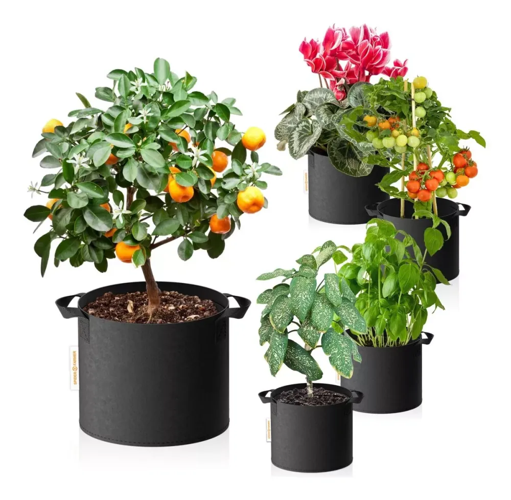 Macetas Textiles | Spider Farmer - Bolsas De Cultivo Paquete De 5 Unidades (11 Galones) con Sistema de Autoriego