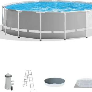Intex 15FT x 48IN presenta Bomba, Filtro, Escalera, Forro y Tapiz de Suelo)