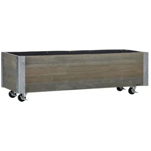 Outsunny Jardinera Exterior Grande con Ruedas Jardinera de Madera con Tela no Tejida Jardinera y Sistema de Drenaje para C...