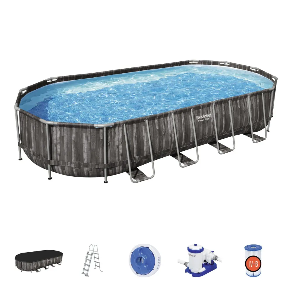 Piscina desmontable tubular Bestway power acerado oval diseño madera 732x366x