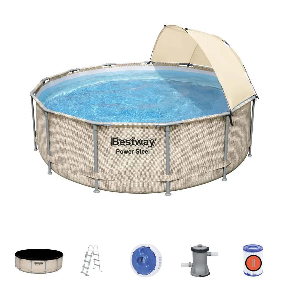 Piscina desmontable tubular Bestway power acero diseño ratán 396x107 cm dep