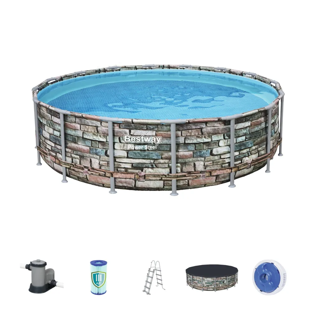 Piscina desmontable tubular Bestway power metal diseño piedra 488x122 cm de