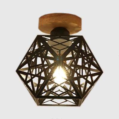 Premium de Jardinerí 1 bombilla metálica de montaje semiempotrado, estilo Loft, jaula Pentágono negra/blanca, accesorio mo...