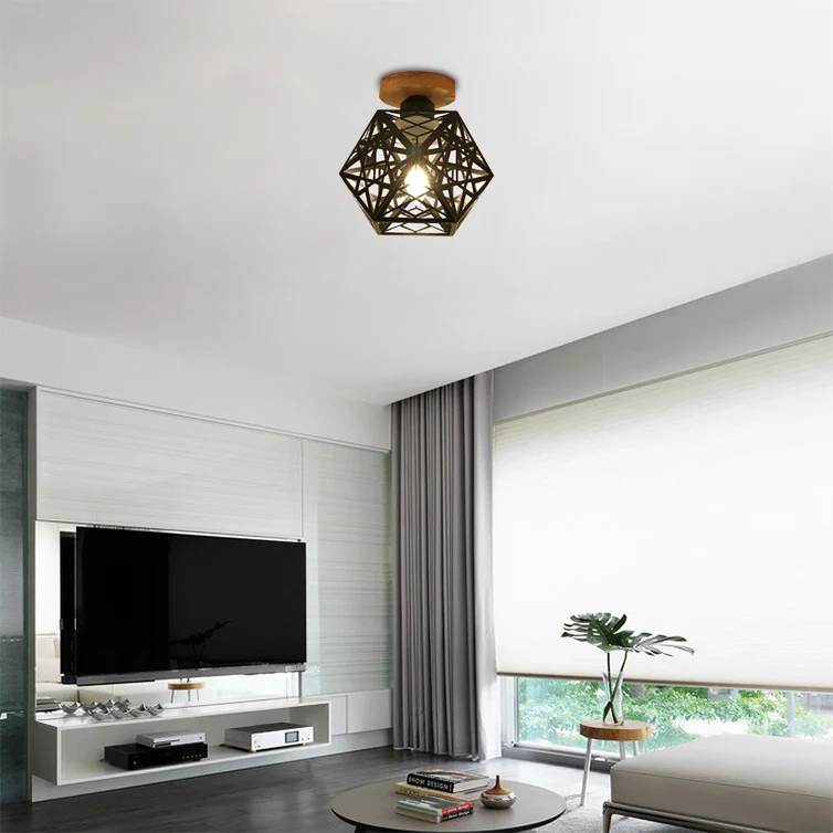 Premium de Jardinerí 1 bombilla metálica de montaje semiempotrado, estilo Loft, jaula Pentágono negra/blanca, accesorio mo...