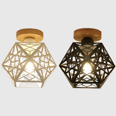 Premium de Jardinerí 1 bombilla metálica de montaje semiempotrado, estilo Loft, jaula Pentágono negra/blanca, accesorio mo...