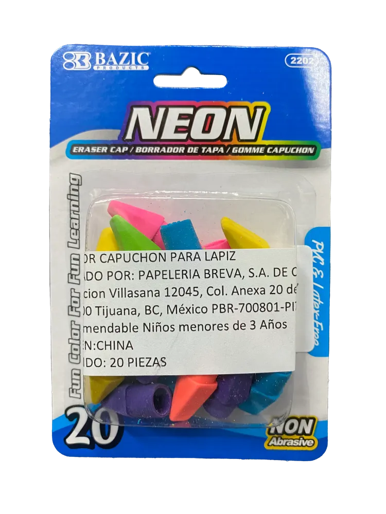 BORRADOR GORRITO NEON 20 PZ 2202 BAZIC MNK de Mango de Fresno