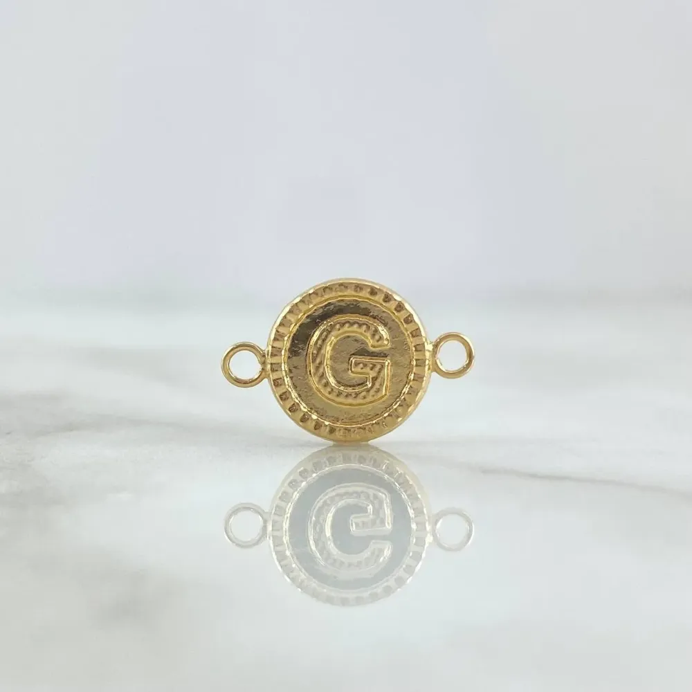 Herraje Letra G 0.5gr / 1.6cm / Circulo Bordeado Oro Amarillo 18K para Suelos Arcillosos