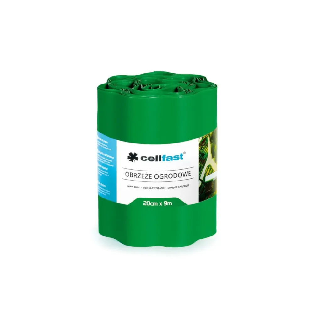 Borde de jardín corrugado de plástico impermeable y elástico 20cm x 9m Cellfast VERDE Fácil de Montar