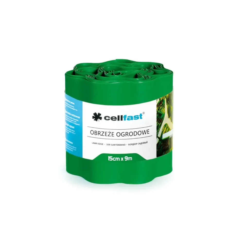 Borde de jardín corrugado de plástico impermeable y maleable 15cm x 9m Cellfast VERDE