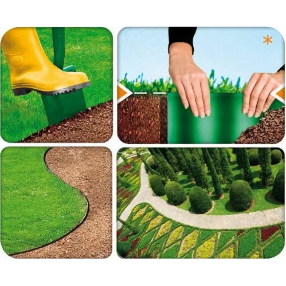 Borde de jardín corrugado de plástico impermeable y versátil 10cm x 9m Cellfast Verde en Color Negro