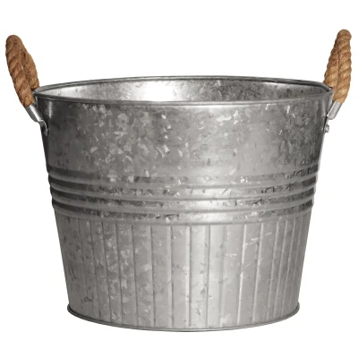 Jardinera con asas de cuerda, redonda, de metal galvanizado, 12 pulgadas. Robert Allen Llc