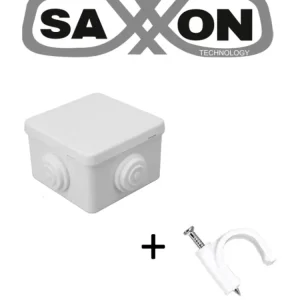 SAXXON SWD008LMGNCC5MMR - Paquete de Caja de Conexiones 4 Entradas 80x80x50mm con Bolsa de Grapas Redondas de Pared de 6mm...