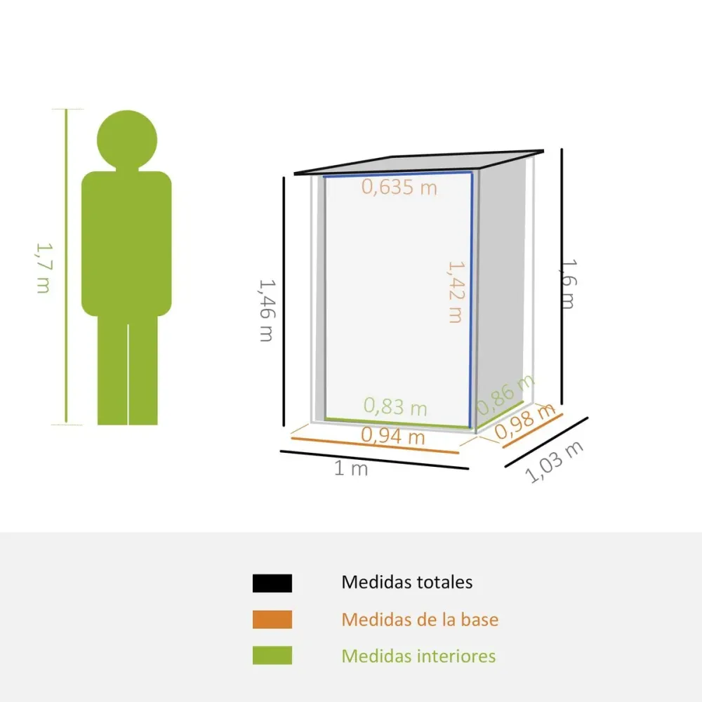 Caseta de jardín Toronto Outsunny puertas + ventilación + techo inclinado negro 156x236x174 cm de Cerámica Artesanal