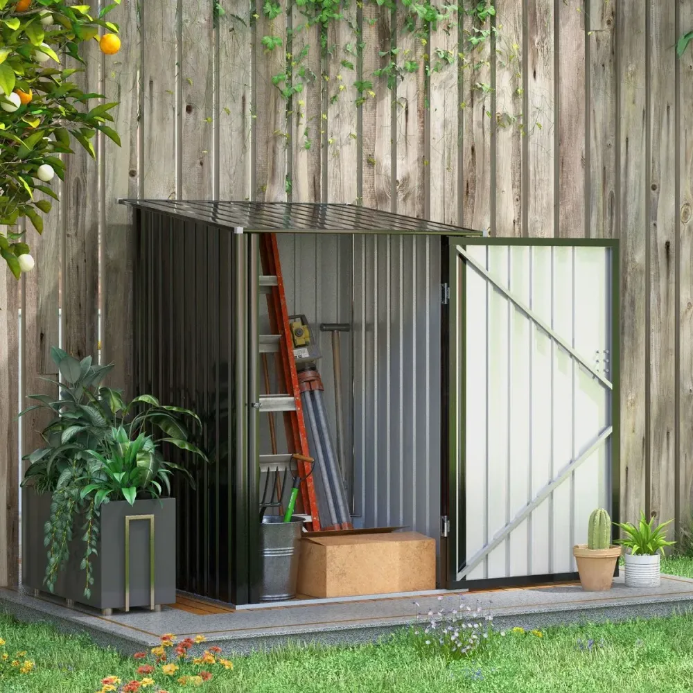 Caseta de jardín Toronto Outsunny puertas + ventilación + techo inclinado negro 156x236x174 cm de Cerámica Artesanal