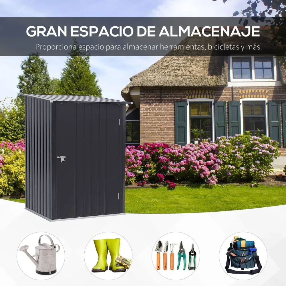 Caseta de jardín Toronto Outsunny puertas + ventilación + techo inclinado negro 156x236x174 cm de Cerámica Artesanal