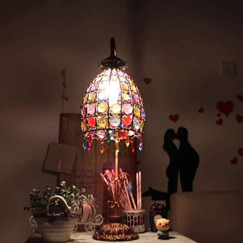 Cesta Colgante con Malla Lámpara de mesa de dormitorio con cuello de cisne, lámpara de mesita de noche de cobre de acrílic...
