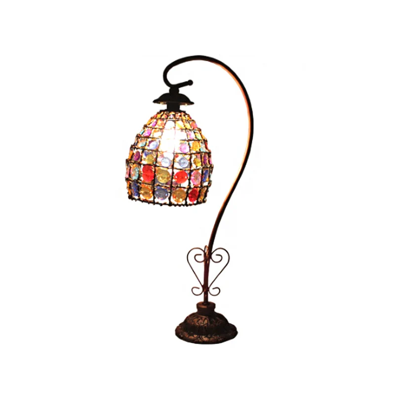 Cesta Colgante con Malla Lámpara de mesa de dormitorio con cuello de cisne, lámpara de mesita de noche de cobre de acrílic...