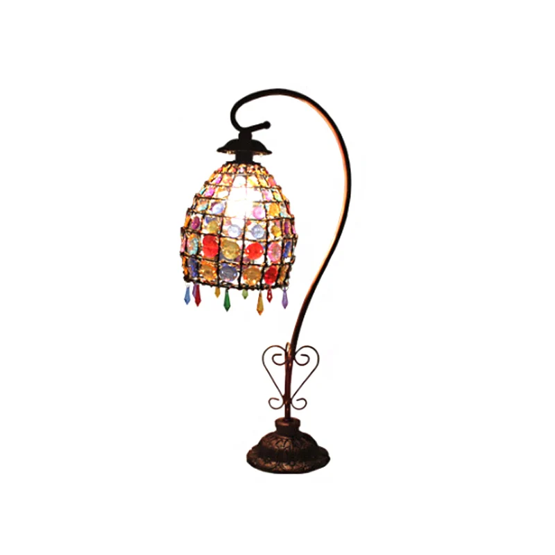 Cesta Colgante con Malla Lámpara de mesa de dormitorio con cuello de cisne, lámpara de mesita de noche de cobre de acrílic...