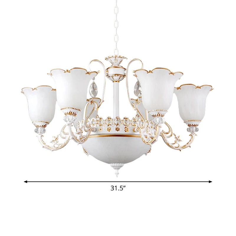 Cesta Colgante con Malla Sala da pranzo floreale Lampada sospensione su/giù Lampadario bianco tradizionale vetro opale 3/5...
