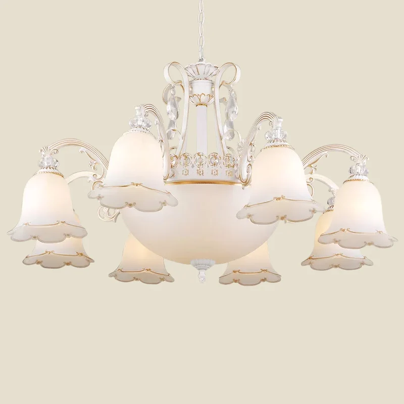 Cesta Colgante con Malla Sala da pranzo floreale Lampada sospensione su/giù Lampadario bianco tradizionale vetro opale 3/5...