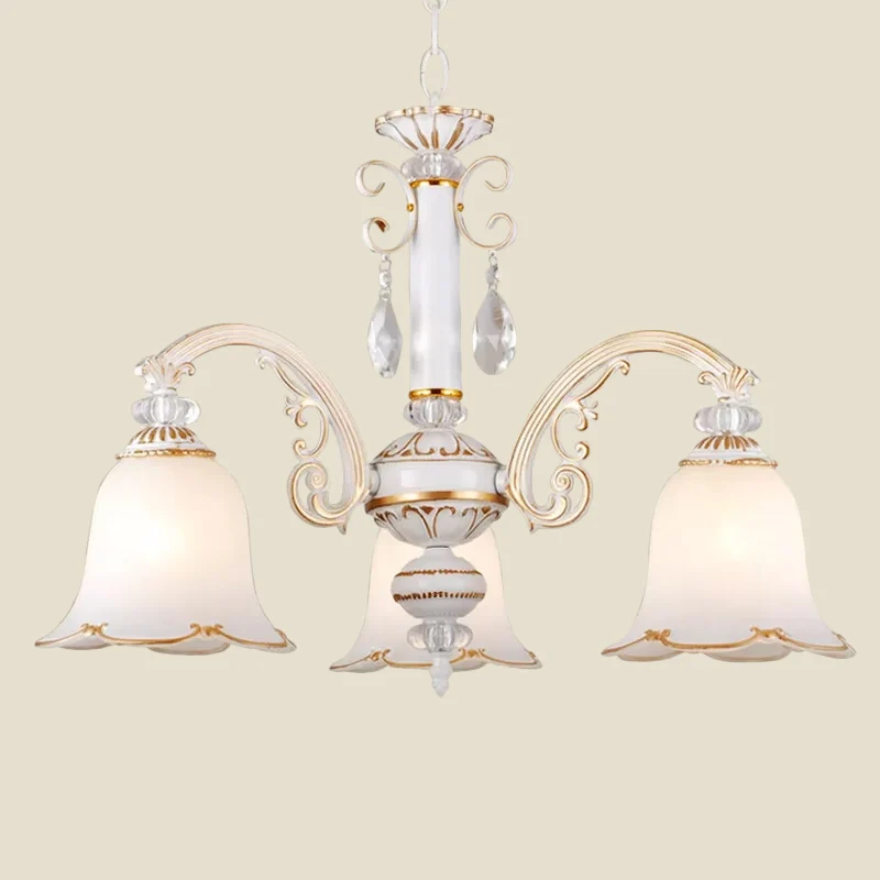 Cesta Colgante con Malla Sala da pranzo floreale Lampada sospensione su/giù Lampadario bianco tradizionale vetro opale 3/5...
