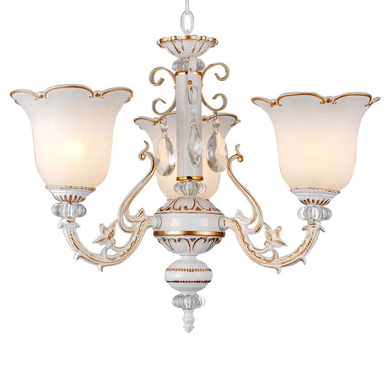 Cesta Colgante con Malla Sala da pranzo floreale Lampada sospensione su/giù Lampadario bianco tradizionale vetro opale 3/5...