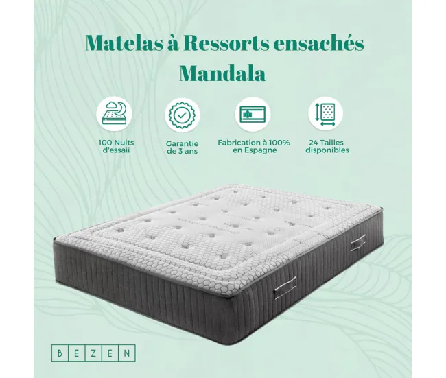 Colchón de Muelles Ensacados Mandala Gran Hotel|30 cm | Firmeza Media / Alta 80X190 | Efecto Relax | Certificados Sanitize...