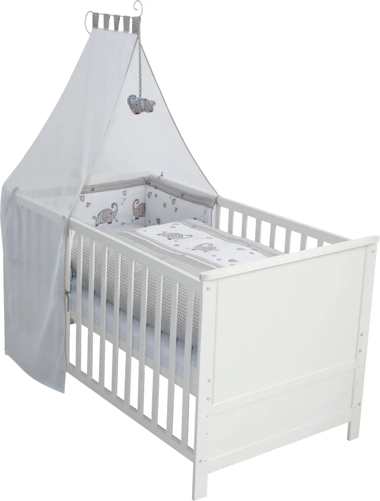 Complete Bed Set 'Jumbo Twins', 70 x 140 cm, Alabastro, including Bedding, Canopy, Nest & Mattress