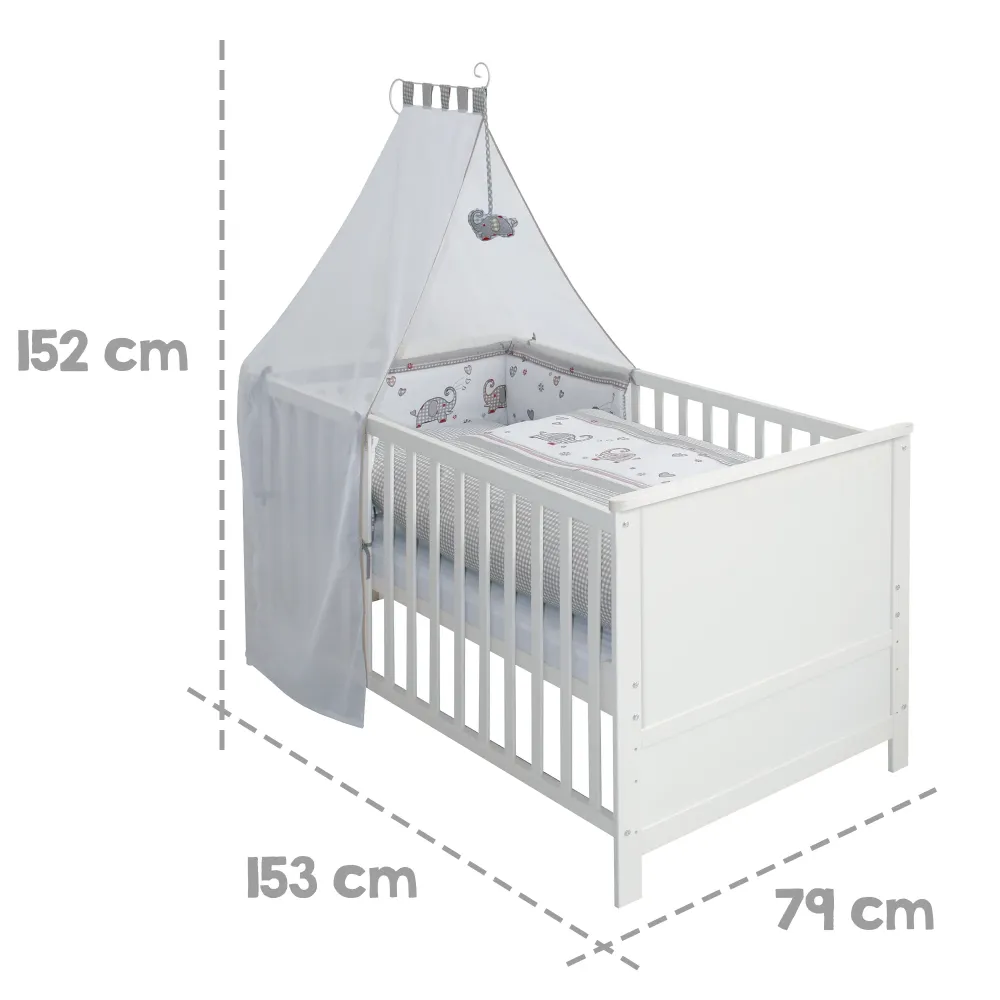 Complete Bed Set 'Jumbo Twins', 70 x 140 cm, Alabastro, including Bedding, Canopy, Nest & Mattress