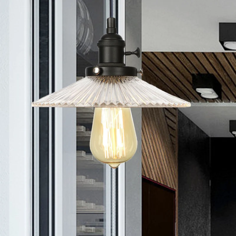 Illuminazione sospensione piattino Lampada da soffitto vintage exclusivo vetro trasparente costine 1 testa Nero / Bronzo /...