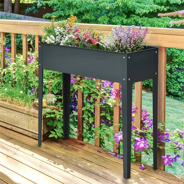 Jardinera elevada Outsunny rectangular gris ocuro 80x100x30 cm para Espacios Pequeños