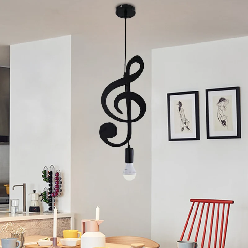 Jardineras de Terracota Esmaltada Lampada sospensione nera con nota musicale/ottava nota, stile nordico, 1 luce, metallo,...