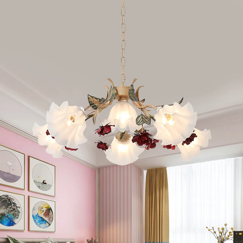 Jardineras de Terracota Esmaltada Lampadario da soffitto floreale per corridoio Lampada sospensione rossa 4/6 teste vetro...