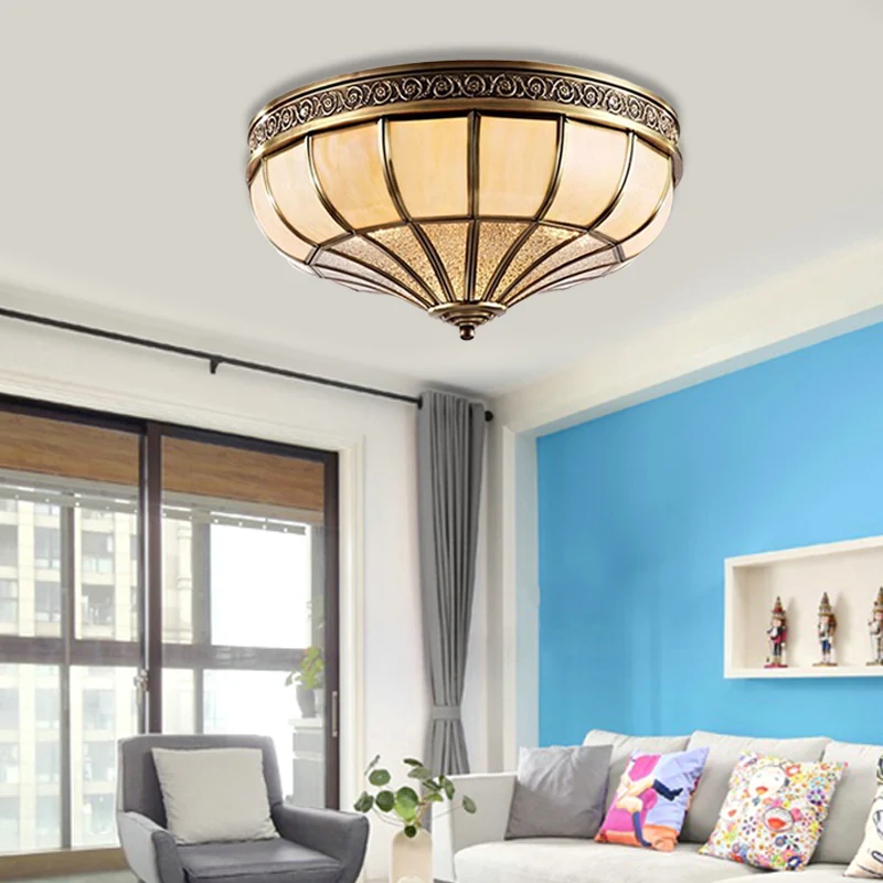 Lampada da incasso cupola per camera da letto Lampada da soffitto ottone coloniale vetro opaco con 3/4 lampadine, 12,5"/16...