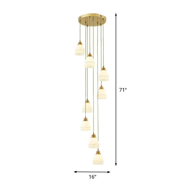Lampada da soffitto multipla 8 teste con illuminazione sospensione modernista per scale con paralume vetro bianco campana/...
