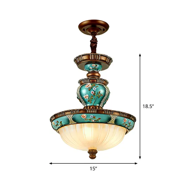 Lampada sospensione clásico forma di cupola da 15"/19" di larghezza, 3 teste, con vetro coste, idea di illuminazione blu