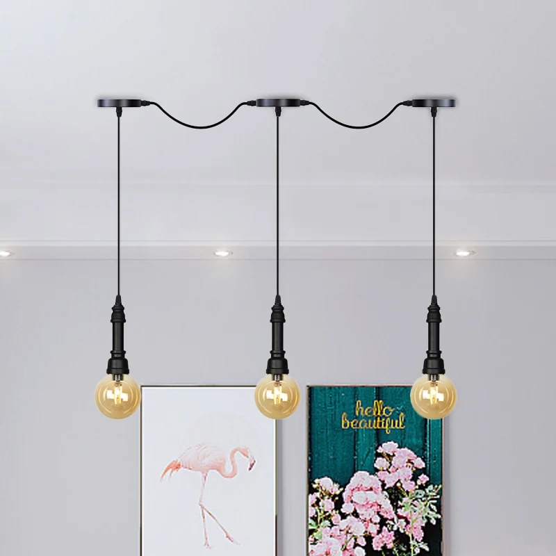 Lampada sospensione multipla sfera vetro ambrato Lampada sospensione soffitto LED tandem clásico 3/5/7 luci per caffetteri...