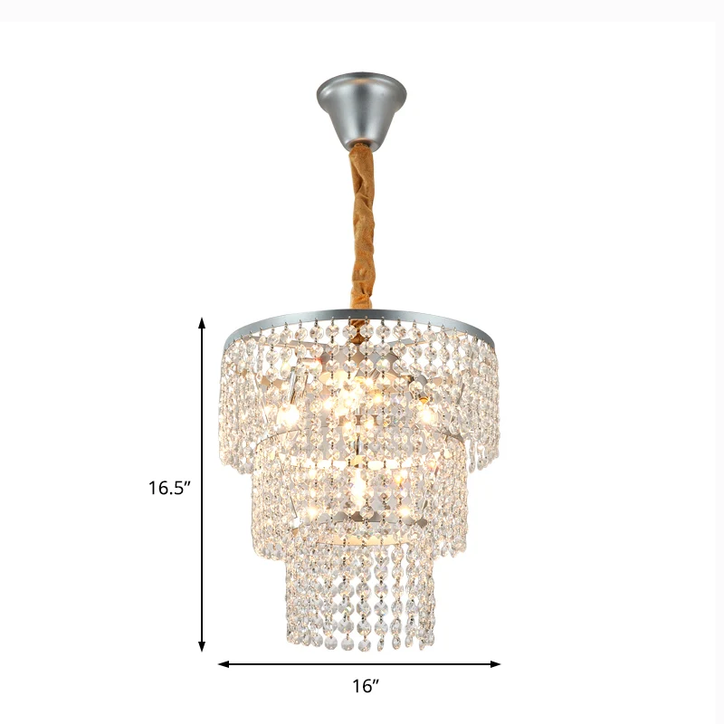 Lampadario più livelli 4/5/6 luci Plafoniera sospesa contemporanea cristallo trasparente cromo, larghezza 12"/16"/21,5" pa...