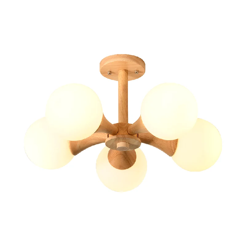 Lampadario soffitto da incasso per camera da letto vetro bianco semi-incasso stile nordico con baldacchino legno para Espa...
