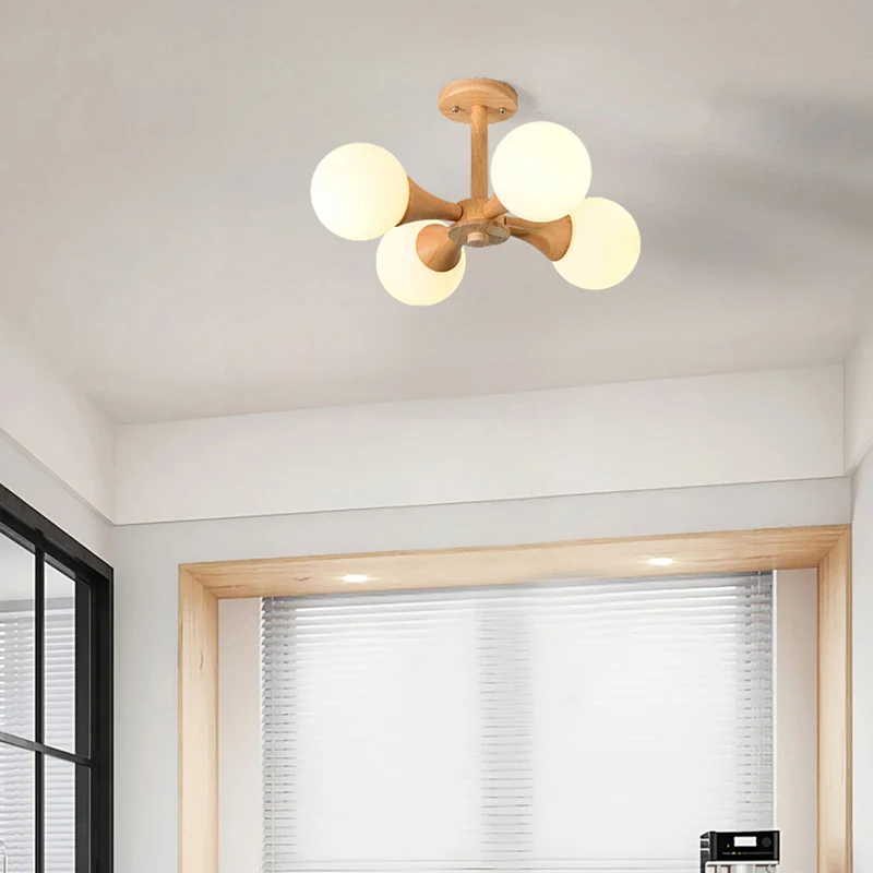 Lampadario soffitto da incasso per camera da letto vetro bianco semi-incasso stile nordico con baldacchino legno para Espa...
